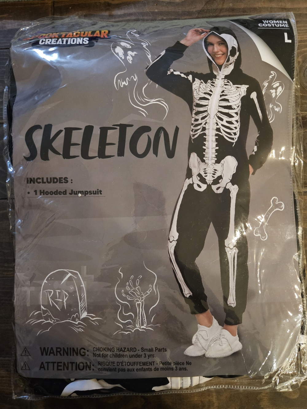 Women's Skeleton Hooded Jumpsuit- Halloween Costume